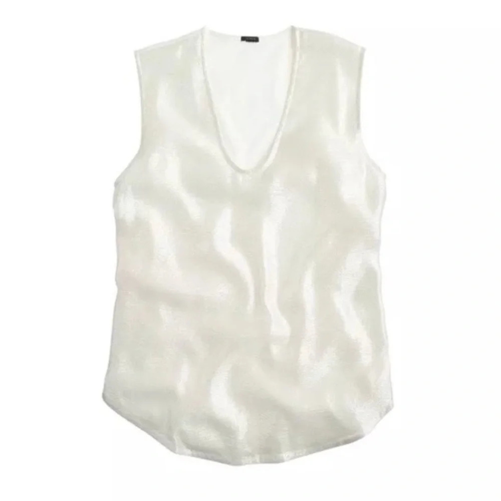 J. Crew Ivory Satin V-Neck Tank Top